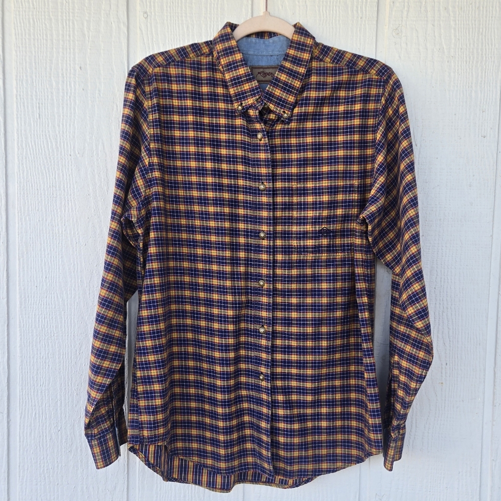 Roper Womens Classic Plaid Button Down Longsleeve Breast Pocket Large